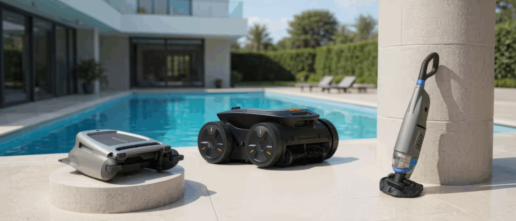 Swimming Pool Cleaners Collection (pool robot, robotic skimmer, cordless pool vacuum cleaner)